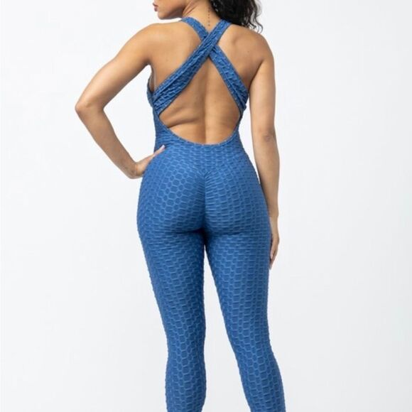 Blue Honeycomb Jumpsuit - Picture 1 of 6